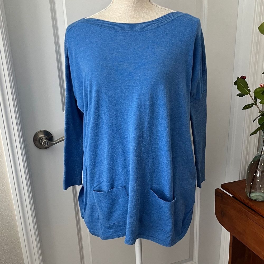 Lilly Pulitzer Cobo boatneck Vibrant Blue Metallic Sweater Oversized Pockets